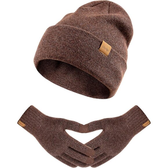 Women's Fleece-Lined Winter Beanie and Touchscreen Gloves Set - Warmth & Style - Picture 1 of 6